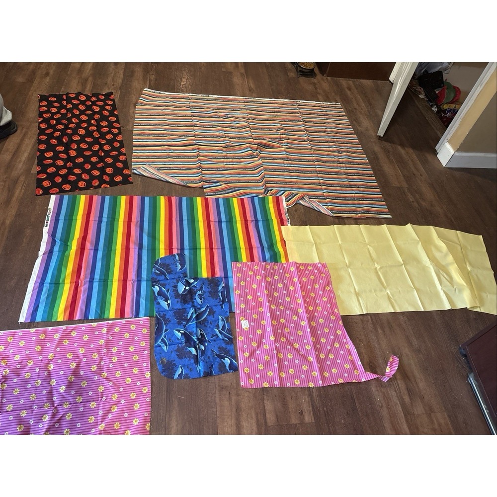 Lot Misc Cotton Quilt Fabric Patterns Colorful Stripes Circles Checks Solid